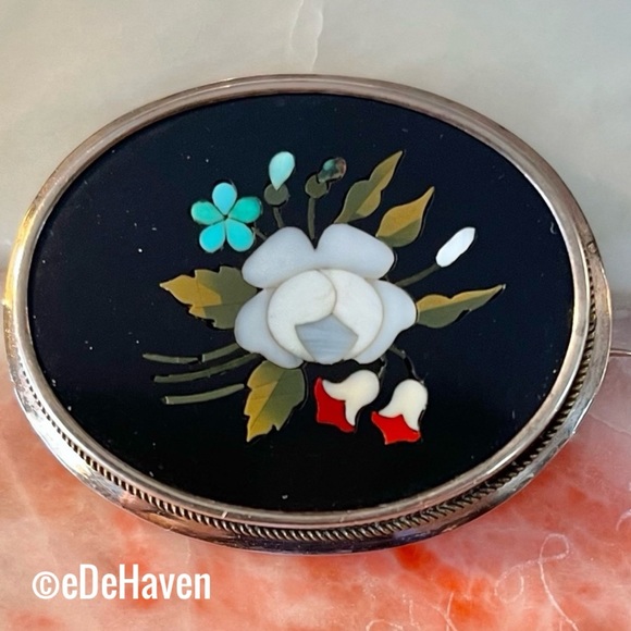 Pietra-Dura Gemstone brooch
